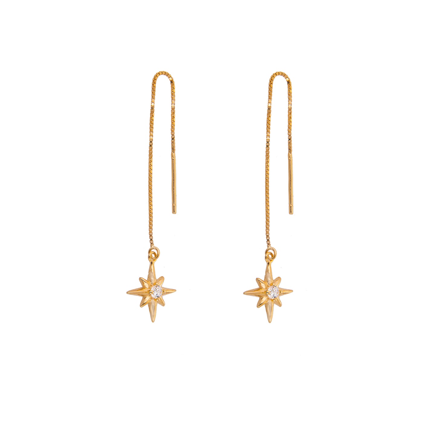 Boucles d'oreilles pendantes en argent sterling plaqué or avec zircones cubiques transparents en forme d'étoile