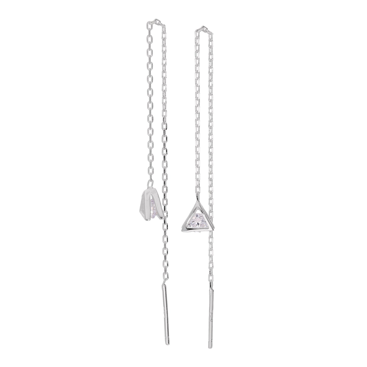 Boucles d'oreilles pendantes en argent sterling avec triangles et zircones cubiques transparents