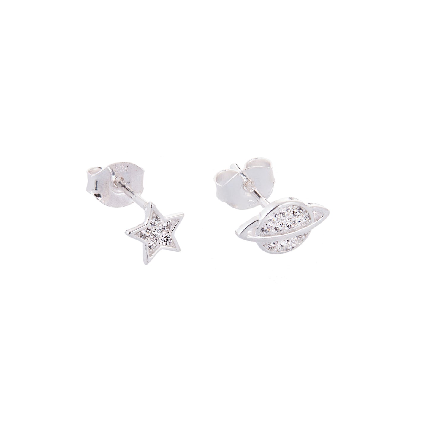 Boucles d'oreilles à tige en argent sterling avec pavé de zircones cubiques transparents, motif étoile et planète, à assortir