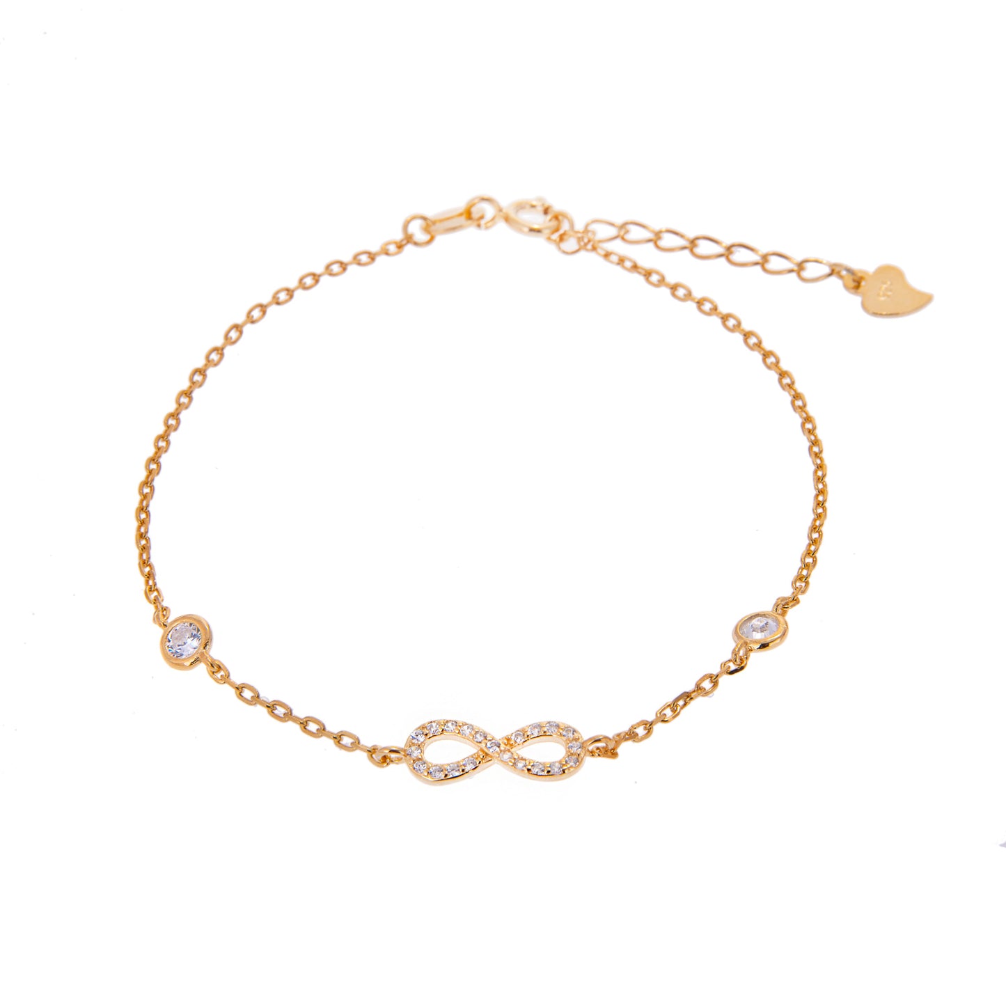Bracelet ajustable en argent sterling plaqué or avec infini et zircones cubiques transparents ronds