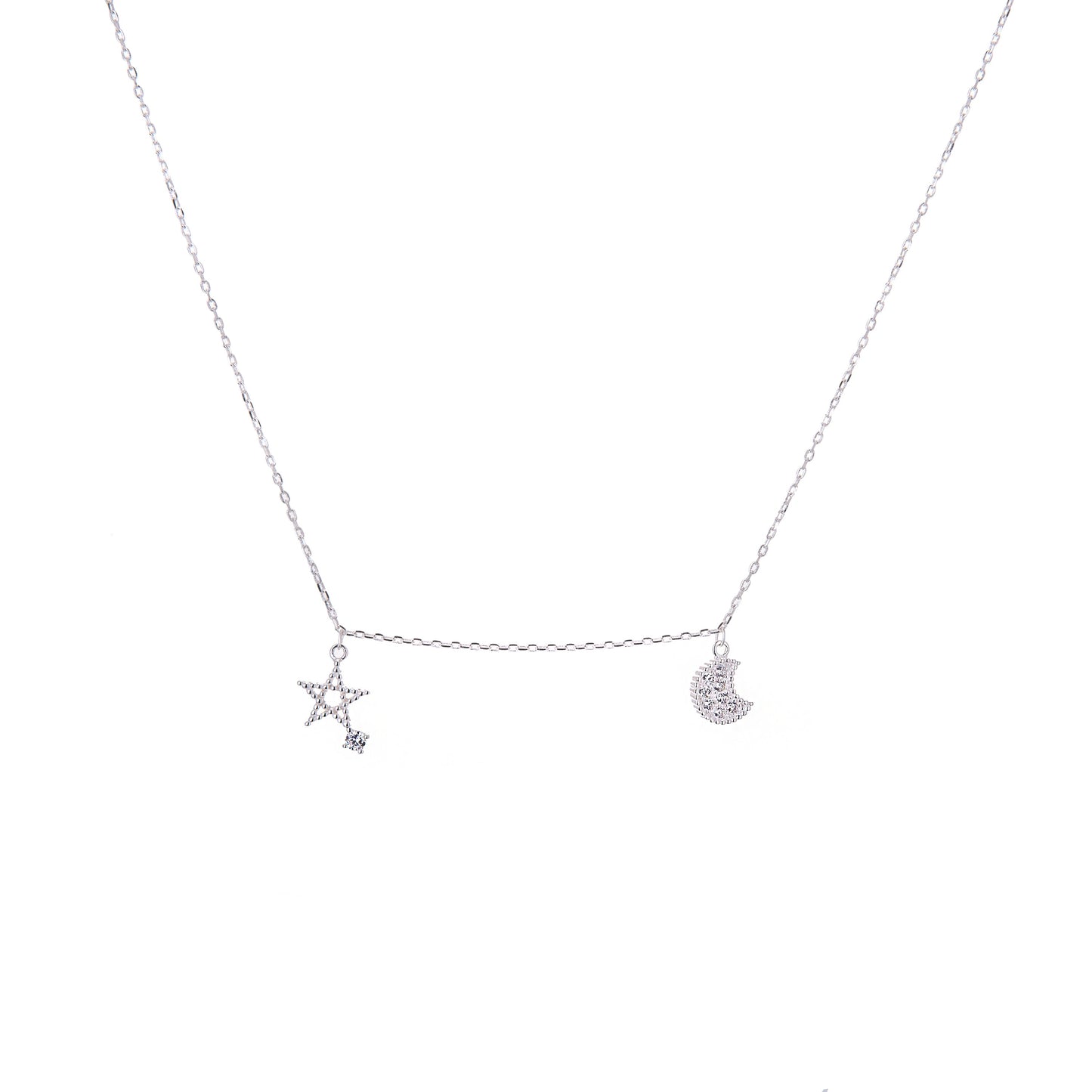 Collier étoile et lune en argent sterling avec zircones cubiques transparents