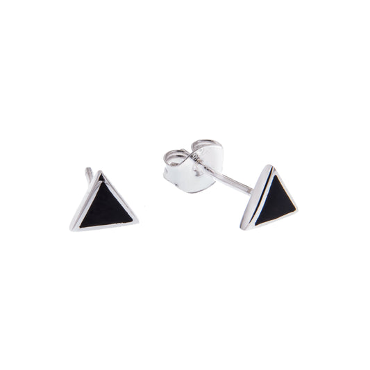 Boucles d'oreilles à tige minimalistes en argent sterling et émail noir triangulaire