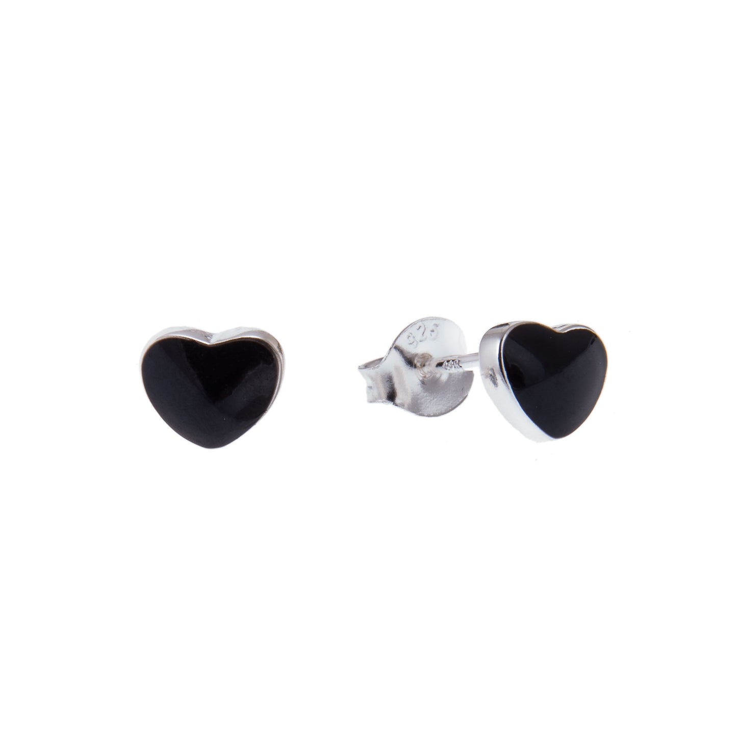 Boucles d'oreilles à tige en argent sterling avec cœur en émail noir