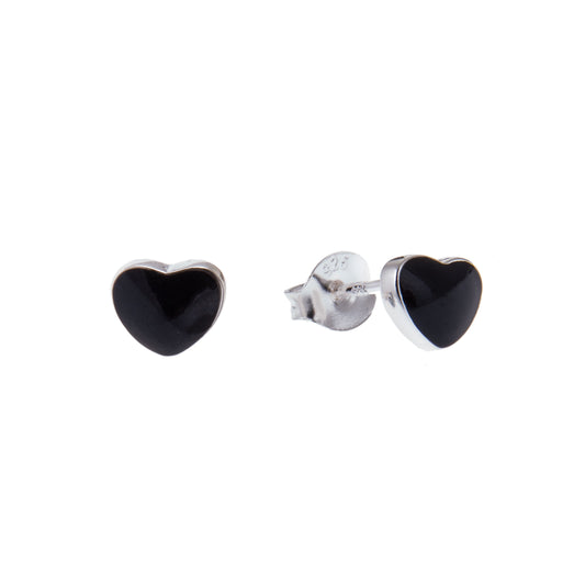Boucles d'oreilles à tige en argent sterling avec cœur en émail noir