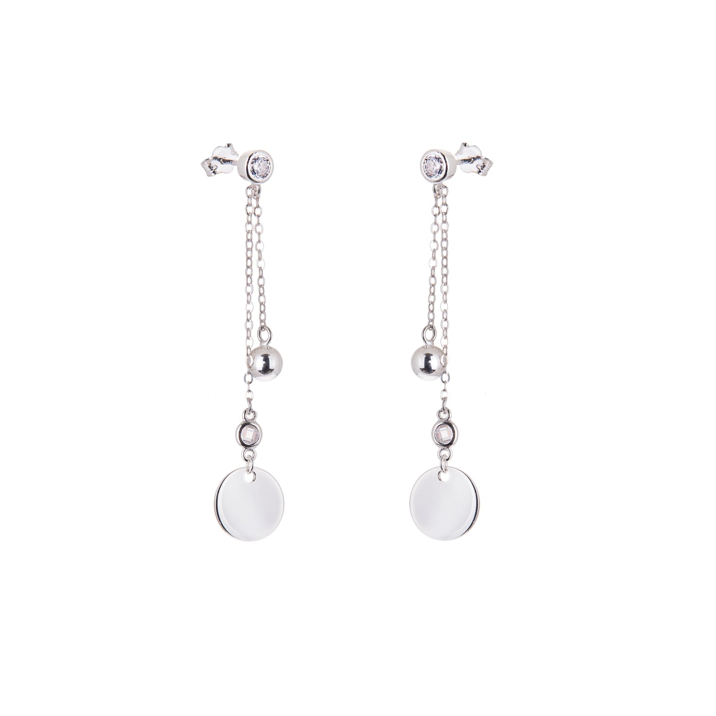 Boucles d'oreilles pendantes en argent sterling avec boule en forme de disque et zircone cubique
