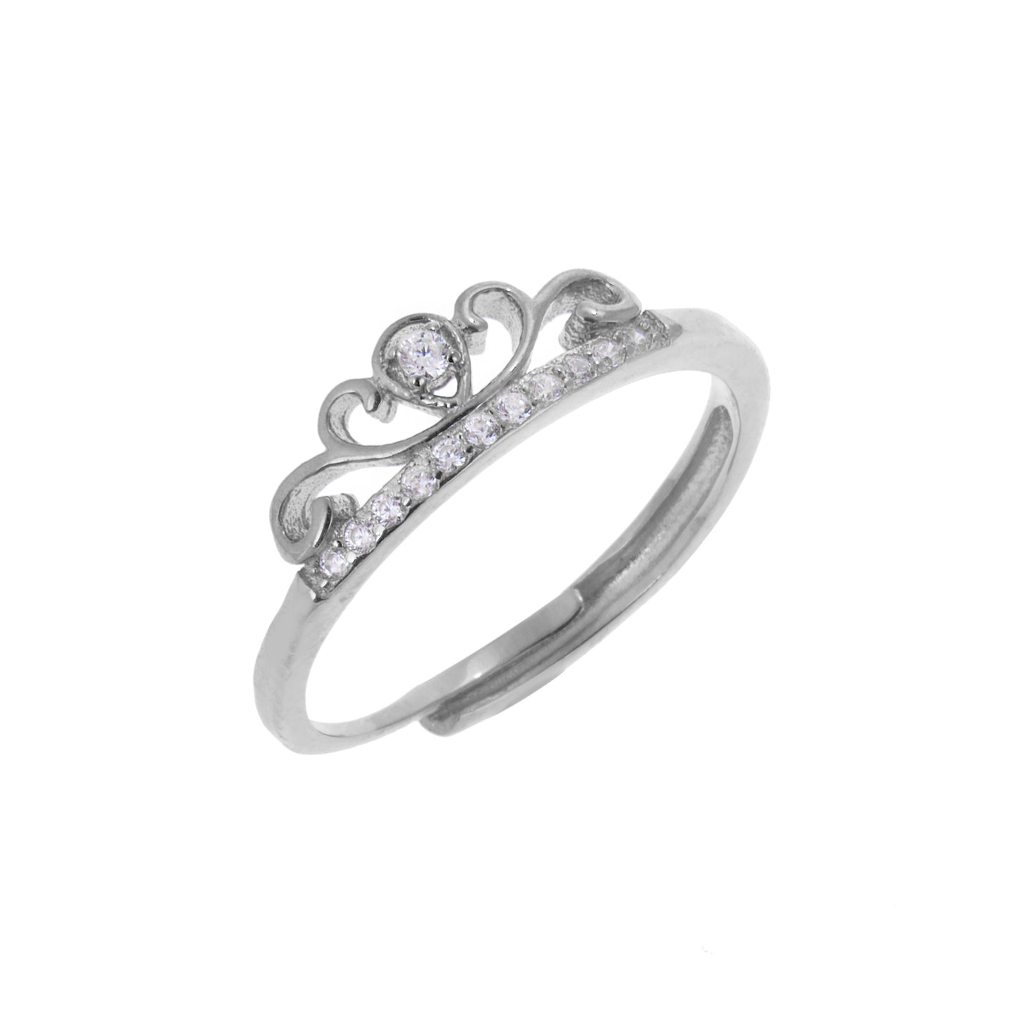 Bague réglable en argent sterling avec couronne diadème et zircone cubique transparent