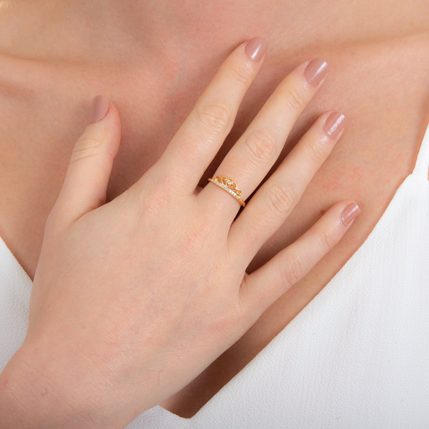 Bague réglable en argent sterling plaqué or avec couronne diadème et zircone cubique transparent