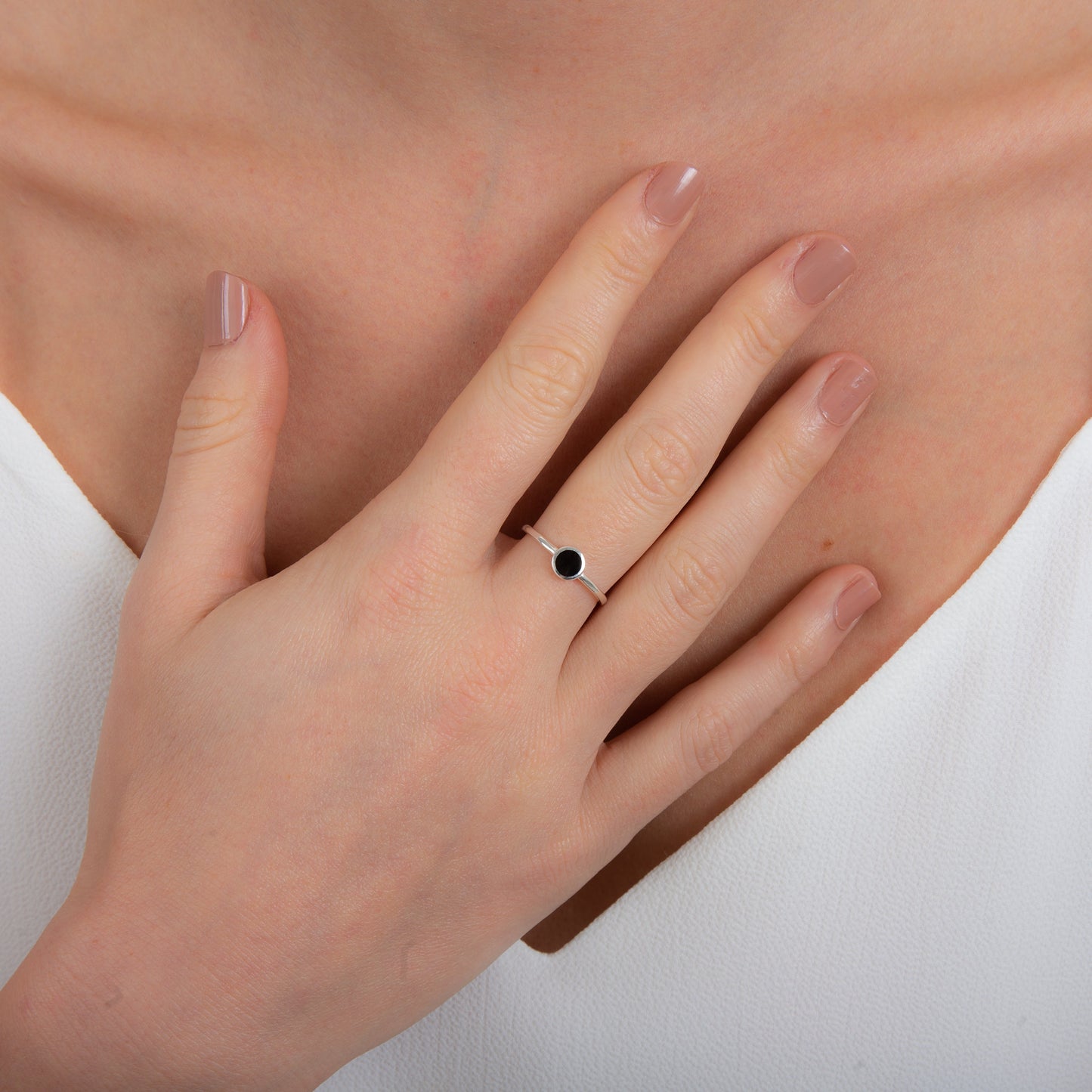 Bague ajustable minimaliste en argent sterling à pois