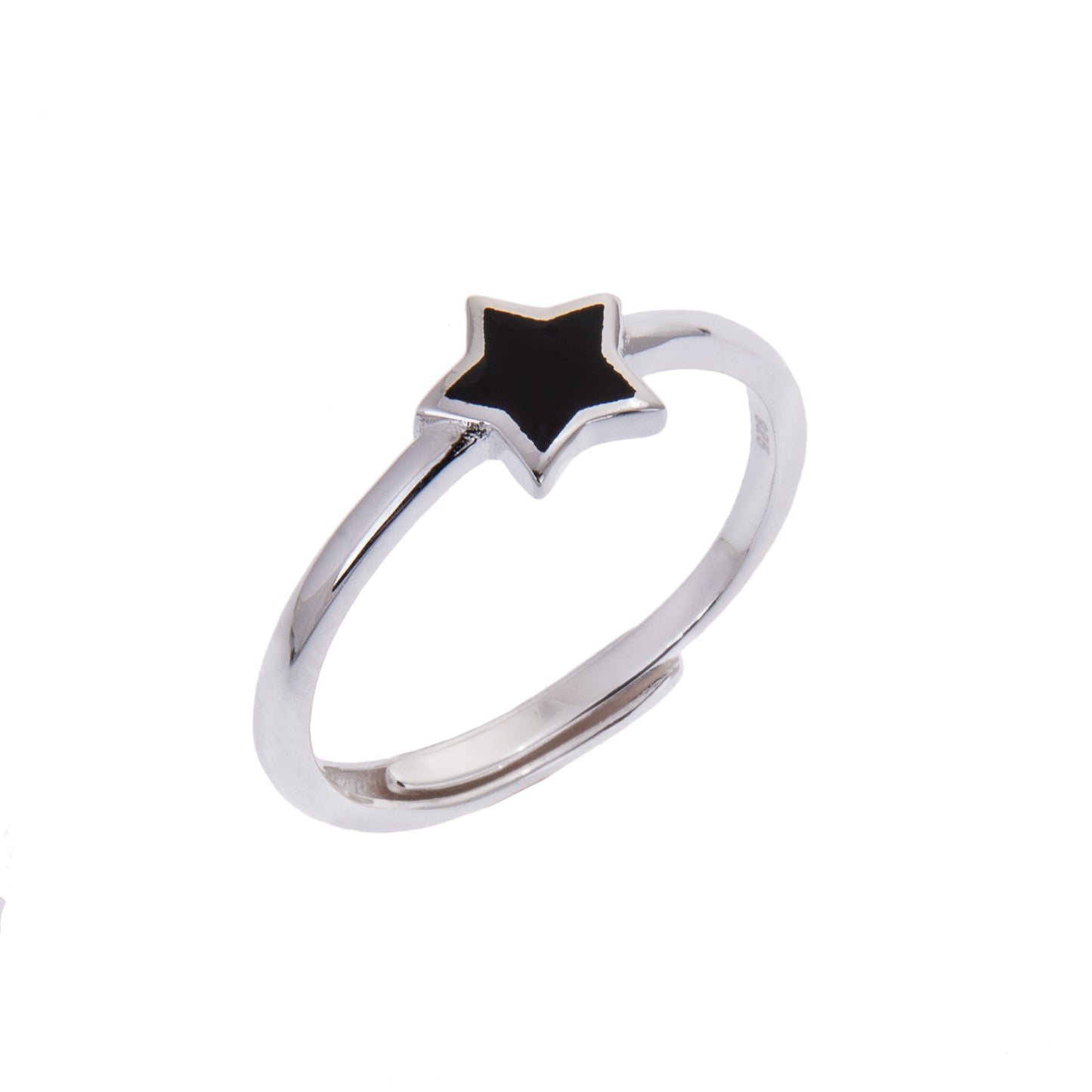 Bague ajustable en argent sterling avec étoile en émail noir