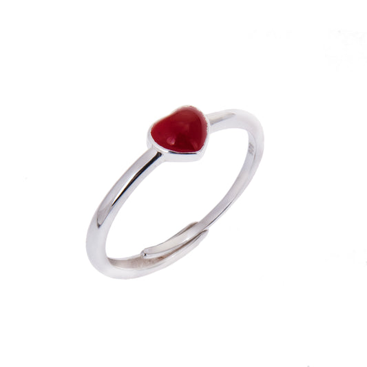 Bague ajustable en argent sterling avec cœur rouge en émail