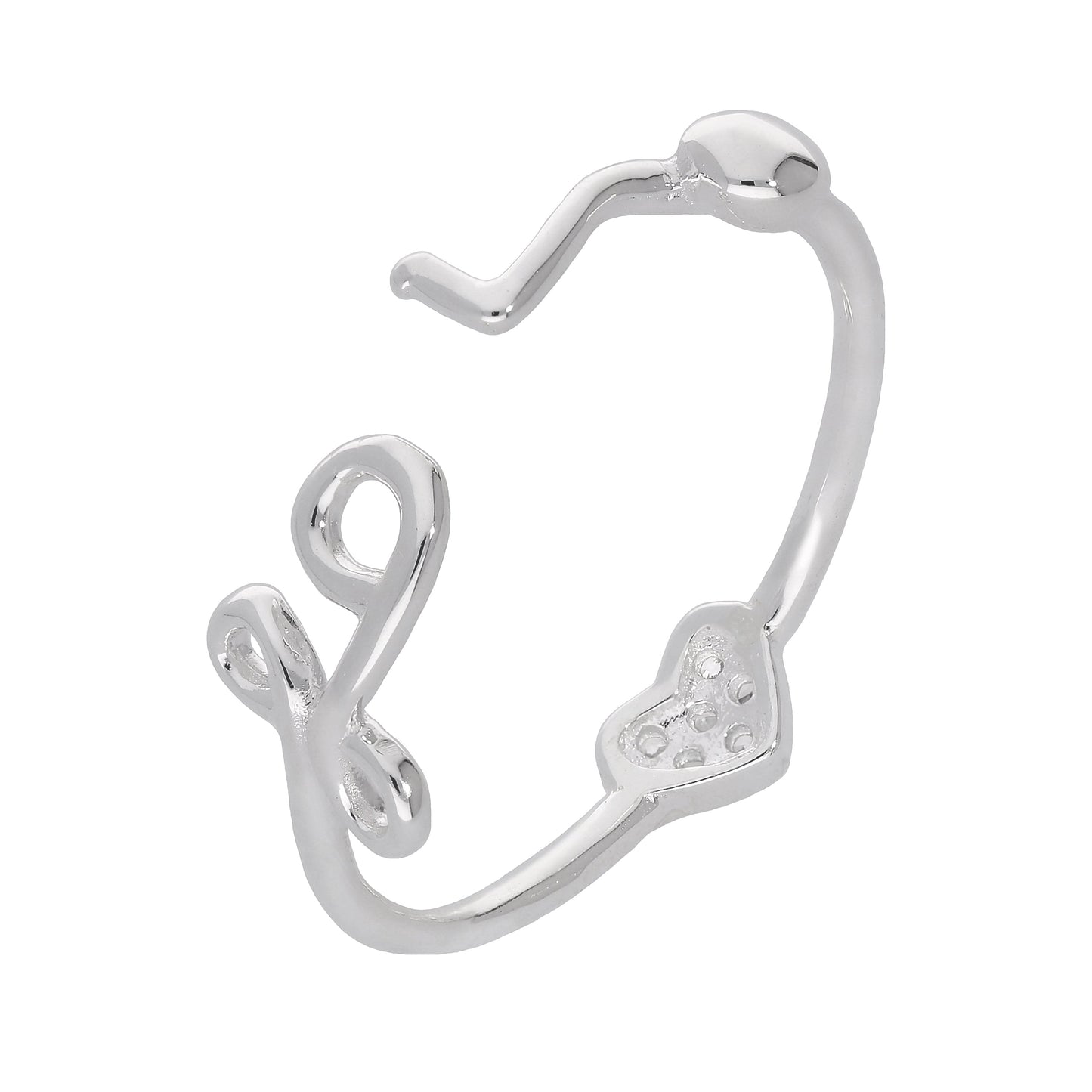 Bague ajustable ouverte en argent sterling avec cœur en zircone cubique transparent