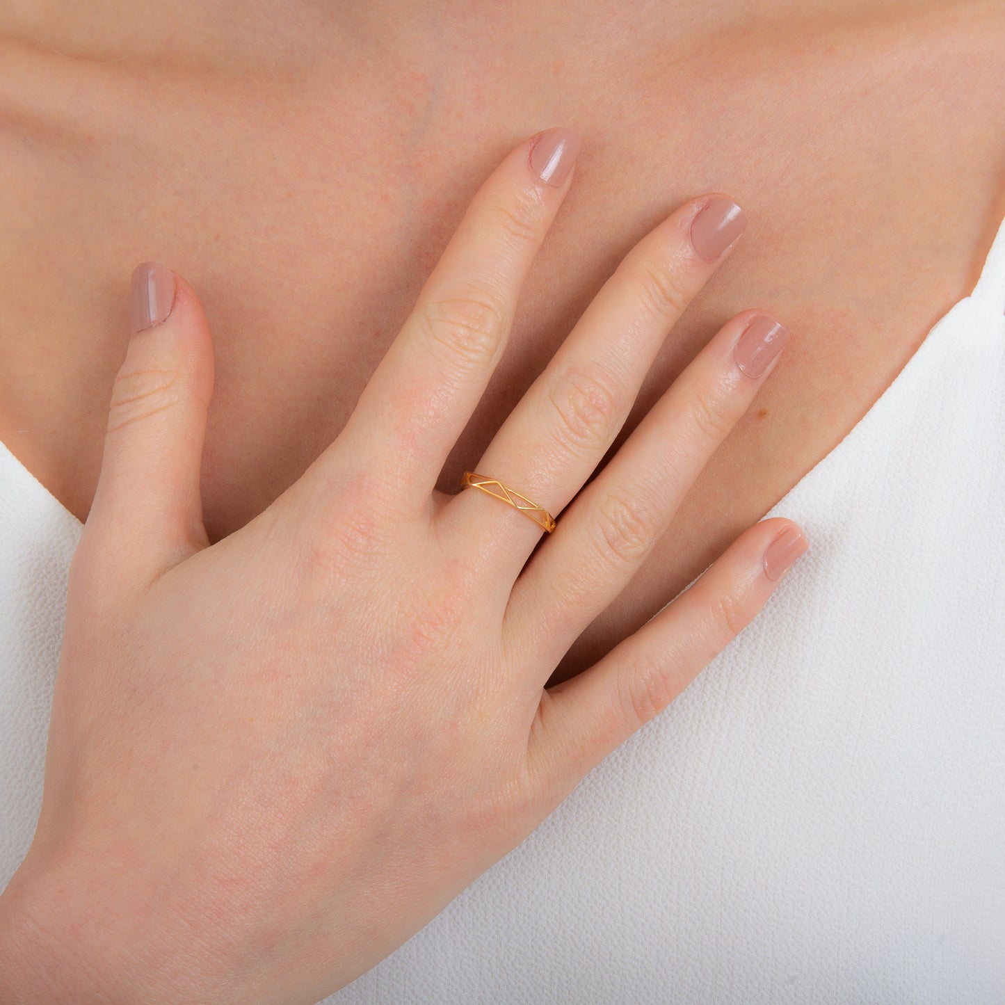 Bague ajustable géométrique multi-triangles en argent sterling plaqué or