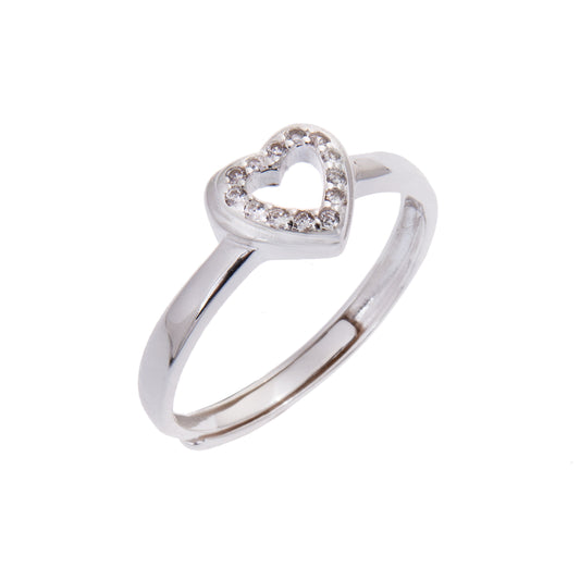 Bague ajustable en argent sterling avec cœur ouvert et zircone cubique transparent