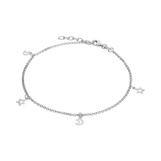 Bracelet de cheville réglable en argent sterling avec contour de lune et d'étoile