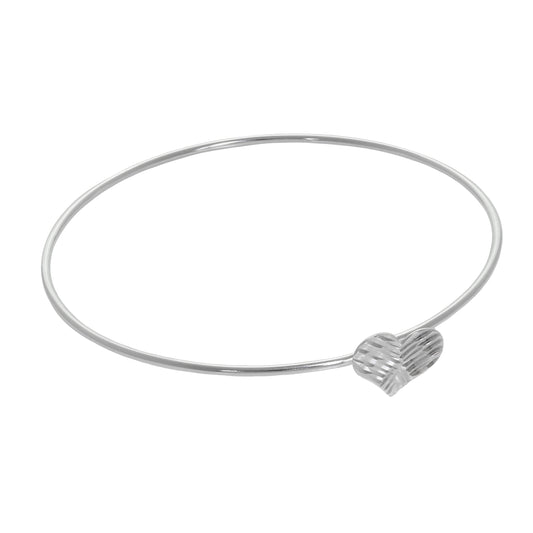 Bracelet ouvert en argent sterling martelé avec cœur