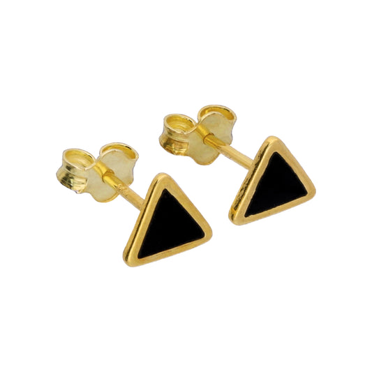 Boucles d'oreilles à tige triangulaires en argent sterling plaqué or et émail noir