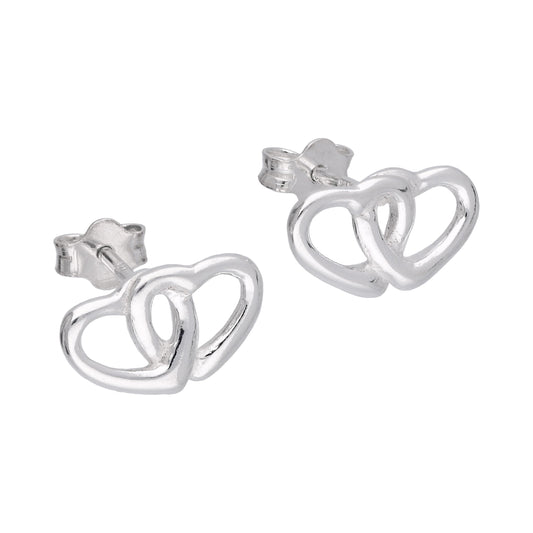 Boucles d'oreilles à tige en argent sterling avec double cœur entrelacé