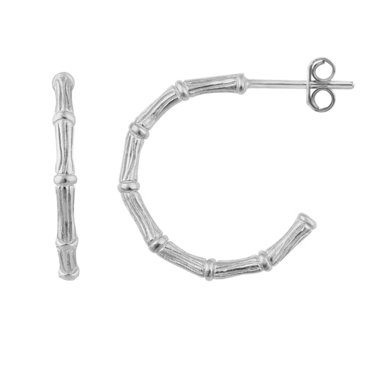 Boucles d'oreilles créoles ouvertes en bambou et argent sterling