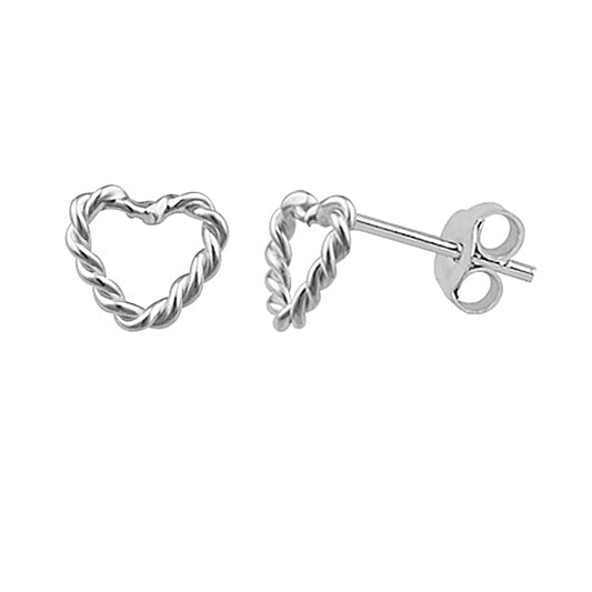 Boucles d'oreilles à tige en argent sterling en forme de petit cœur ouvert torsadé