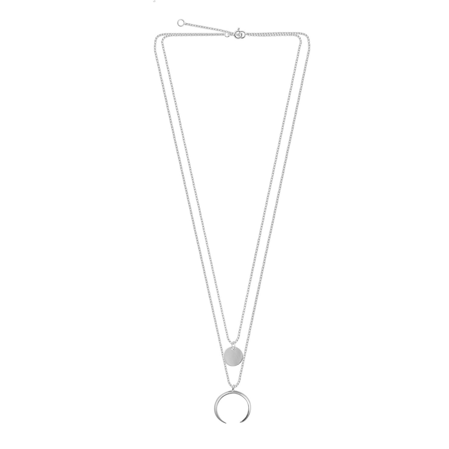 Collier avec pendentif croissant de corne à disque rond multicouche en argent sterling