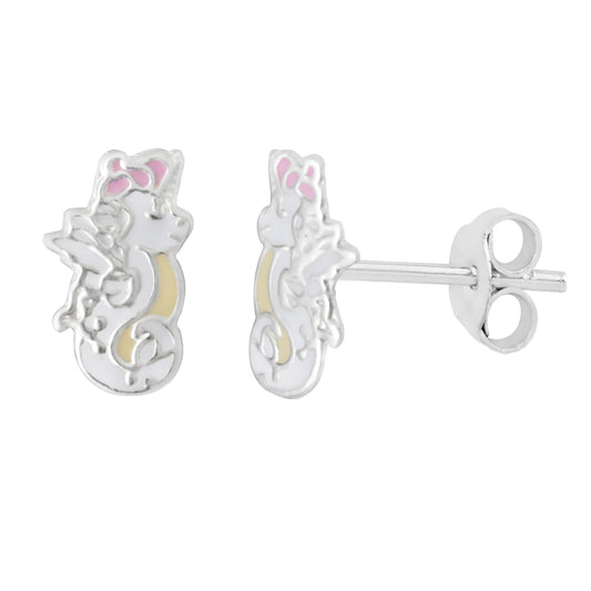 Boucles d'oreilles à tige en argent sterling, motif hippocampe, licorne et émail
