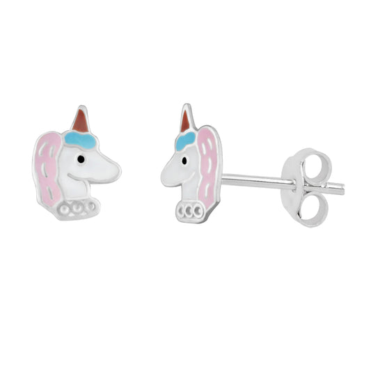 Boucles d'oreilles à tige en argent sterling et émail avec chapeau de fête licorne