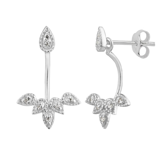 Boucles d'oreilles à tige en argent sterling avec larme et feuilles et zircones cubiques transparents