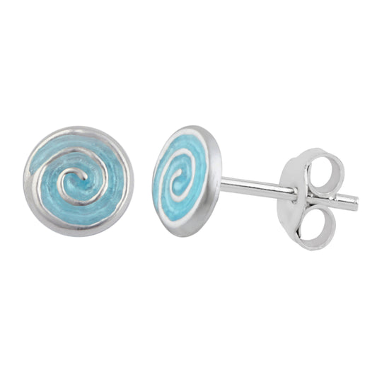 Boucles d'oreilles à tige en argent sterling avec spirale en émail bleu turquoise