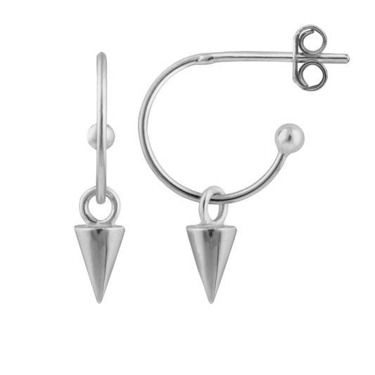 boucles d'oreilles créoles ouvertes en argent sterling avec breloque en forme de pointe