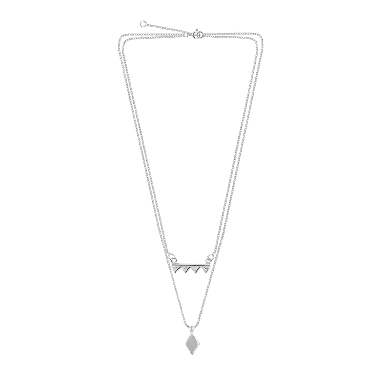 Collier en argent sterling à double couche avec diamants et triangle géométrique