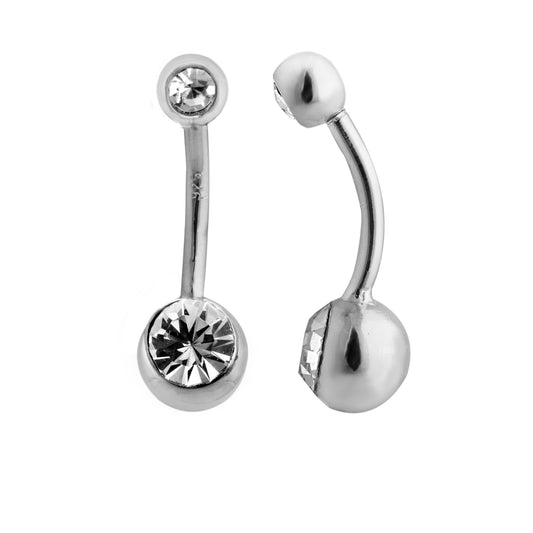 Piercing de nombril en argent sterling avec double boule ronde en oxyde de zirconium