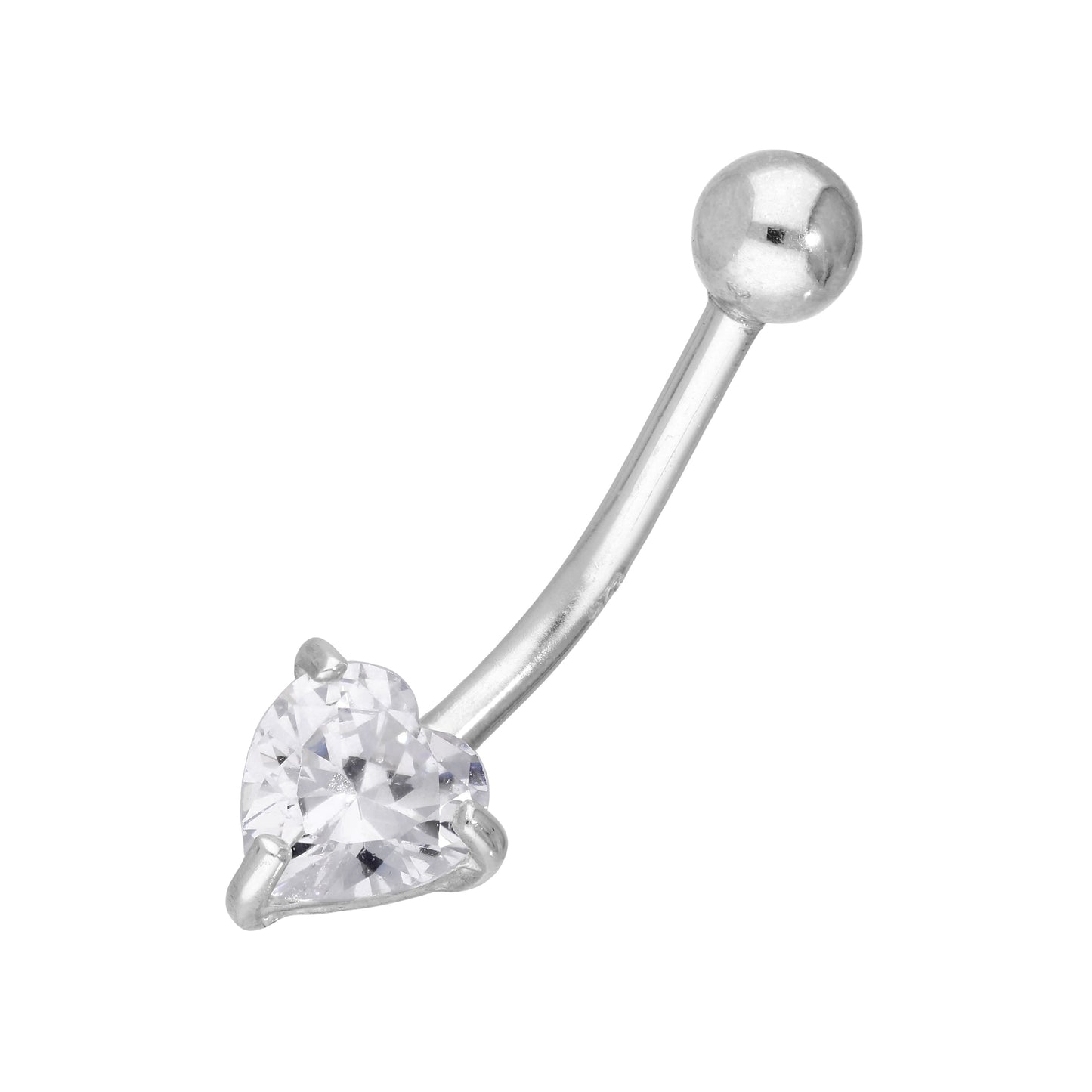 Piercing de nombril en argent sterling et cristal CZ en forme de cœur