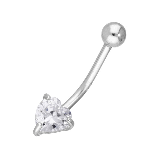 Piercing de nombril en argent sterling et cristal CZ en forme de cœur