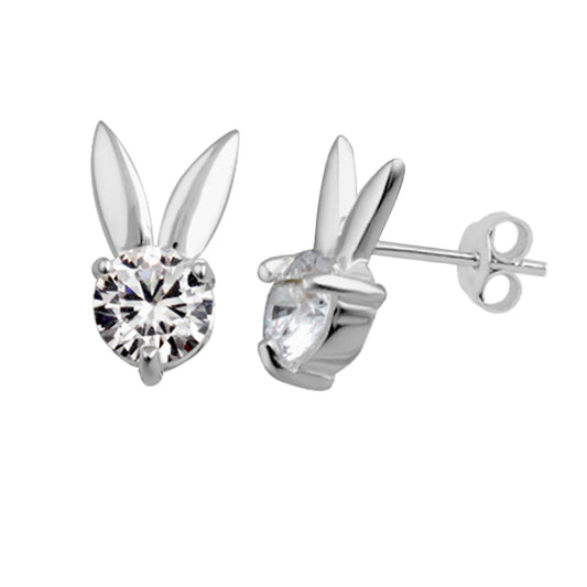Boucles d'oreilles à tige en argent sterling et cristal CZ en forme de lapin