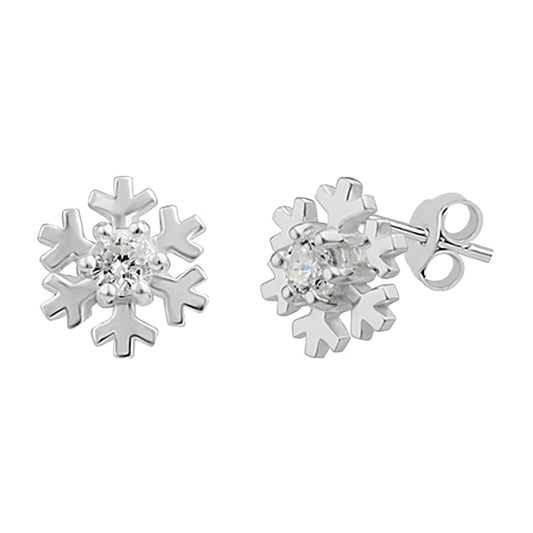 Boucles d'oreilles à tige en argent sterling avec flocon de neige et cristal CZ