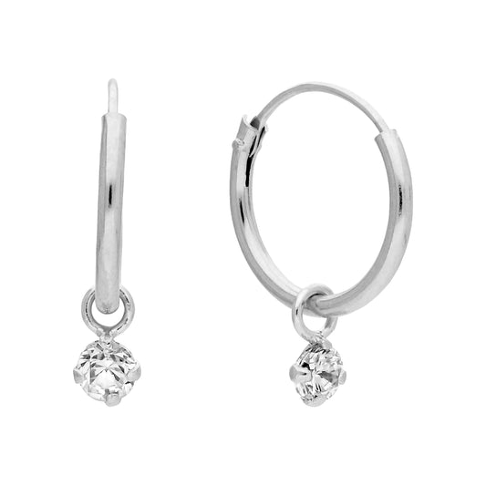 Boucles d'oreilles créoles en argent sterling et cristal CZ de 3 mm