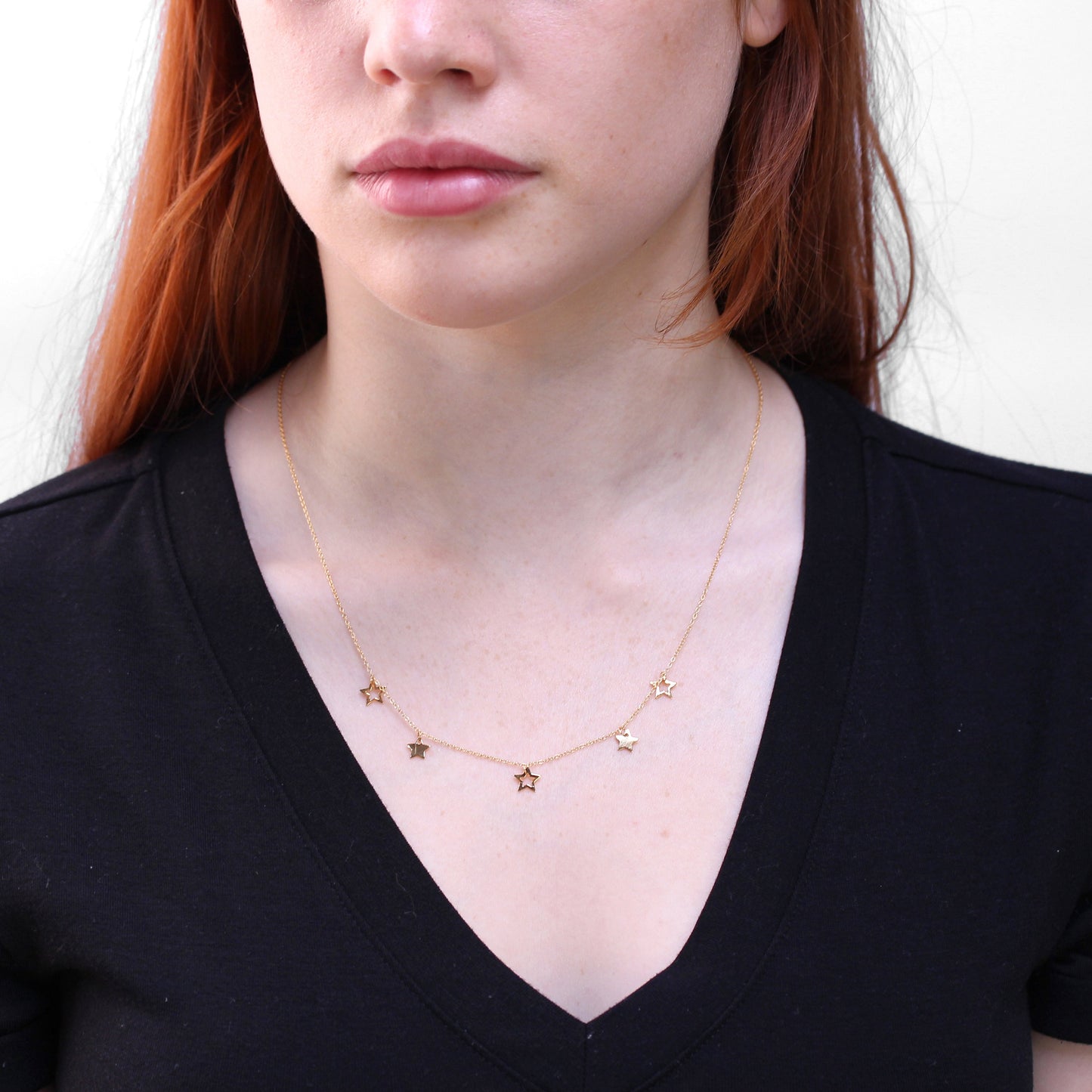 Collier étoiles en argent sterling plaqué or de 45 cm