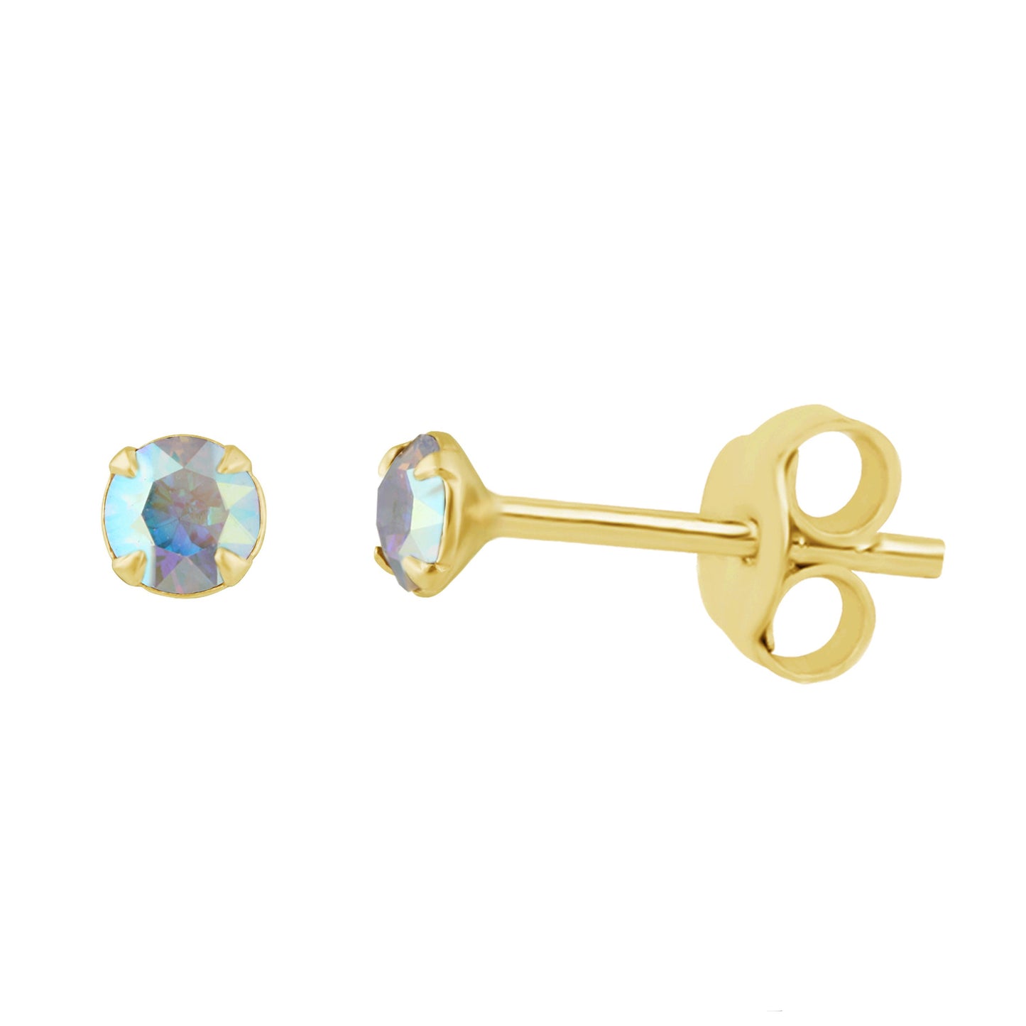 Boucles d'oreilles à tige en argent sterling plaqué or et zircones cubiques de 3 mm