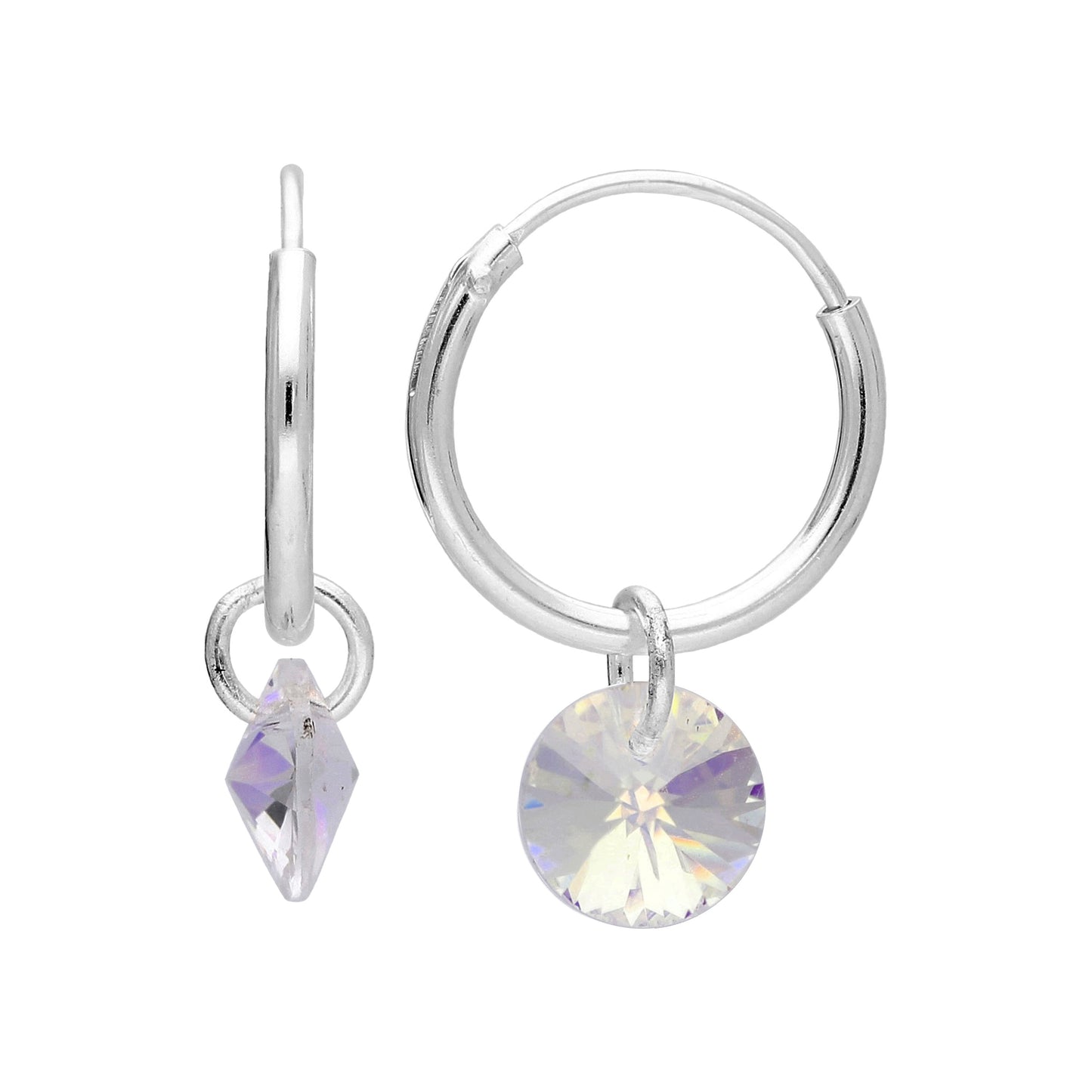Boucles d'oreilles créoles en argent sterling avec breloques Swarovski Elements