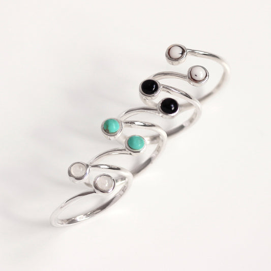 Bague réglable en argent sterling avec double pierre