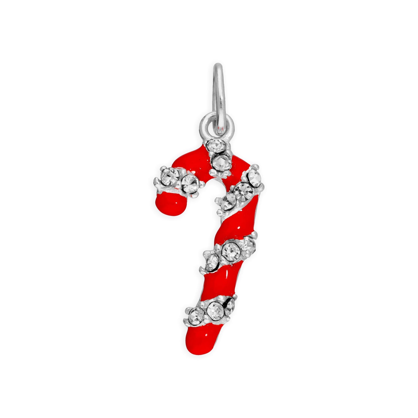 Breloque en argent sterling en forme de canne à sucre avec zircone cubique transparent et émail rouge