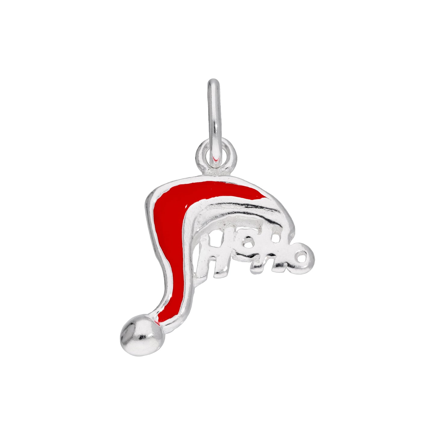Breloque HOHOHO en argent sterling et émail rouge avec chapeau de Père Noël