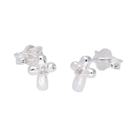 Boucles d'oreilles à tige en argent sterling avec petite croix et zircone cubique transparent