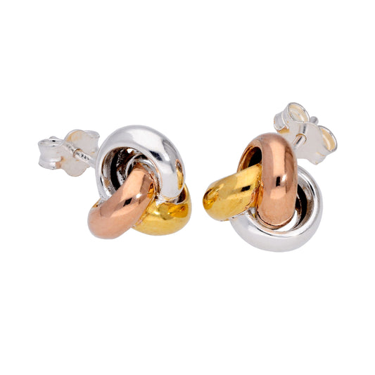 Boucles d'oreilles à tige en argent sterling plaqué or tricolore avec nœud
