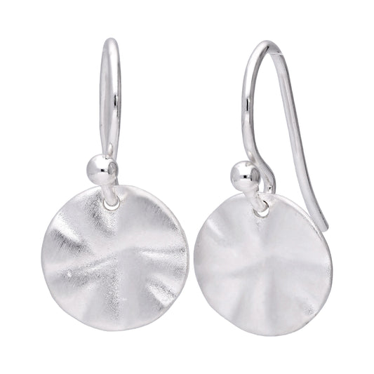 Boucles d'oreilles pendantes en argent sterling avec disque rond martelé