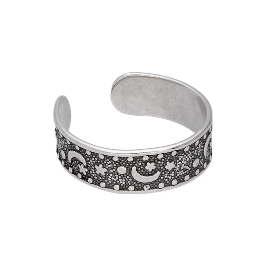 Bague d'orteil en argent sterling oxydé avec lune et étoile