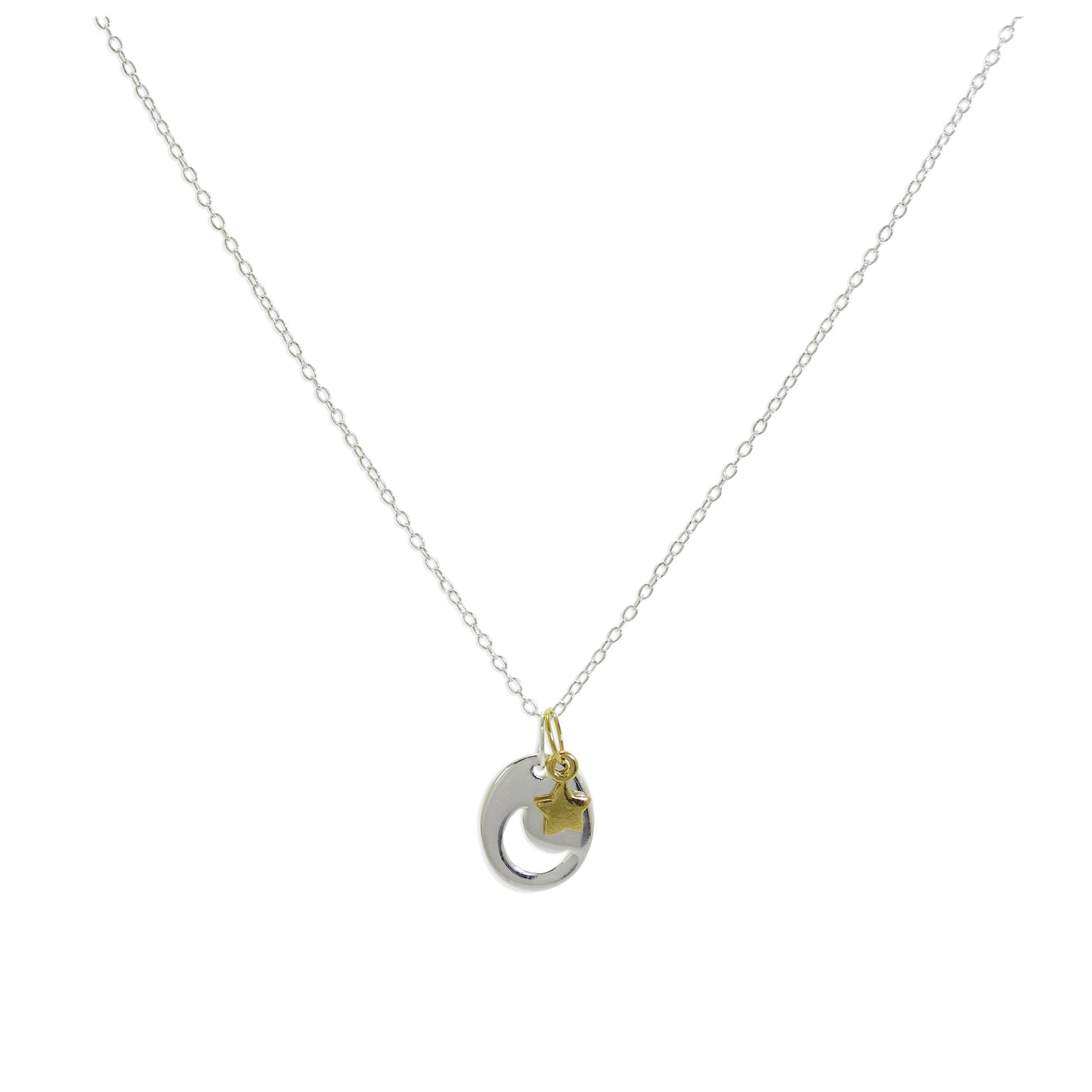 Collier avec pendentif en forme de disque de lune en argent sterling plaqué or et breloque étoile
