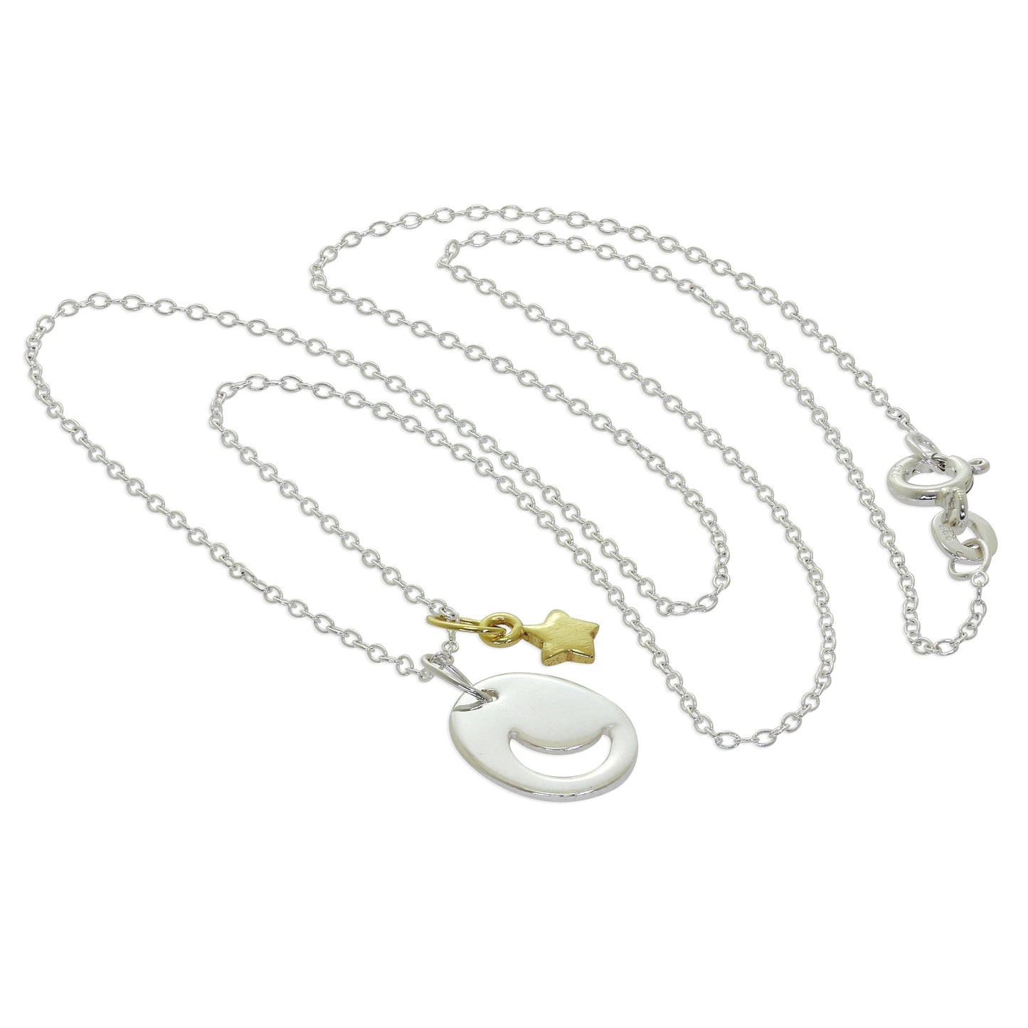 Collier avec pendentif en forme de disque de lune en argent sterling plaqué or et breloque étoile