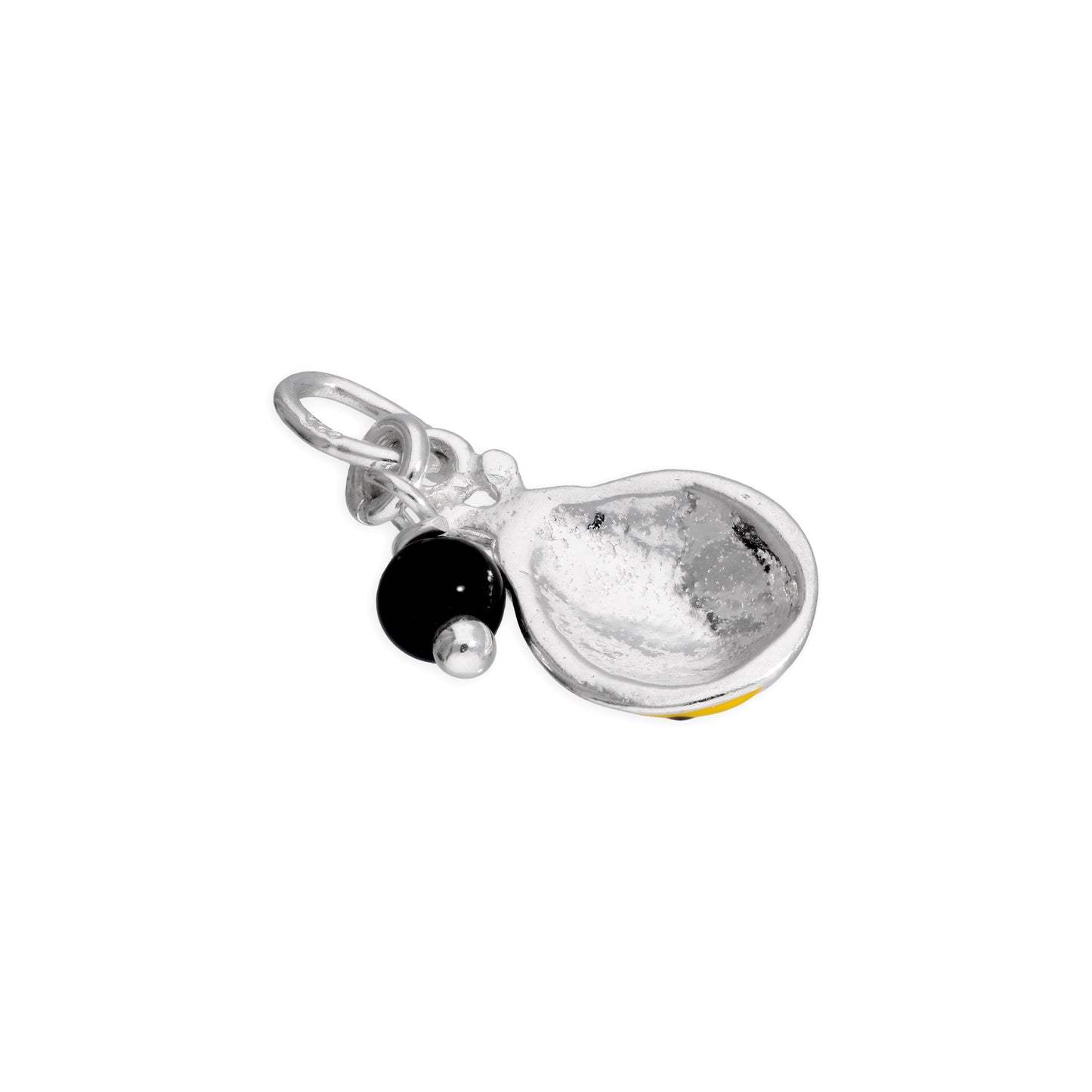 Breloque en argent sterling en forme de coccinelle en émail jaune et perle noire