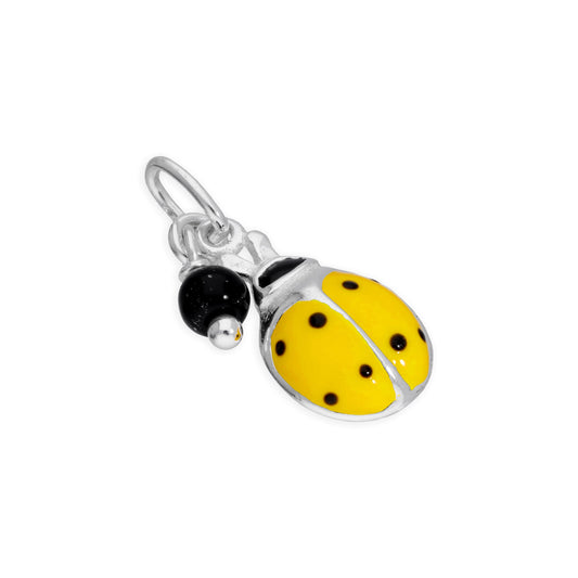 Breloque en argent sterling en forme de coccinelle en émail jaune et perle noire